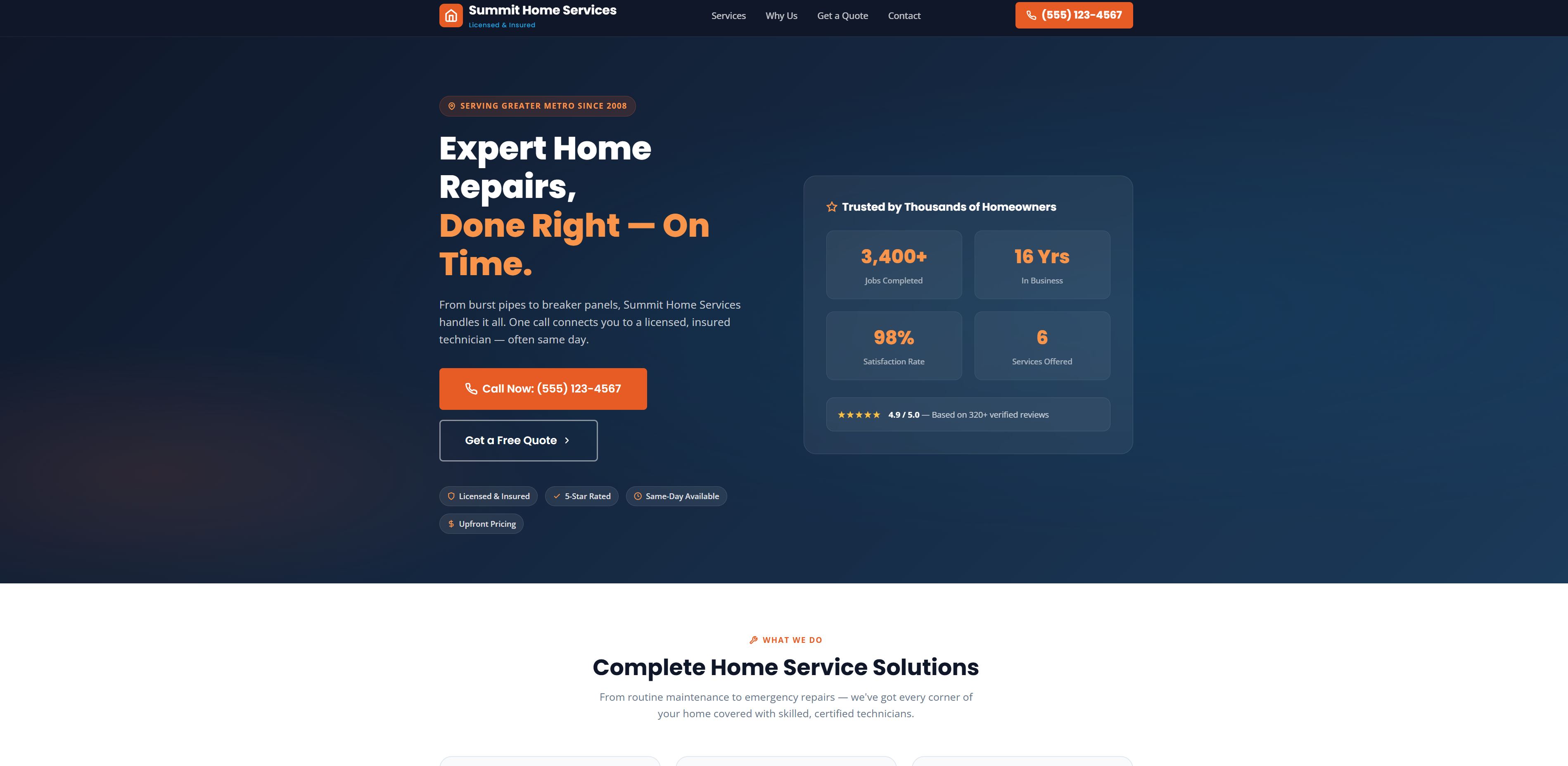 Summit Home Services website screenshot