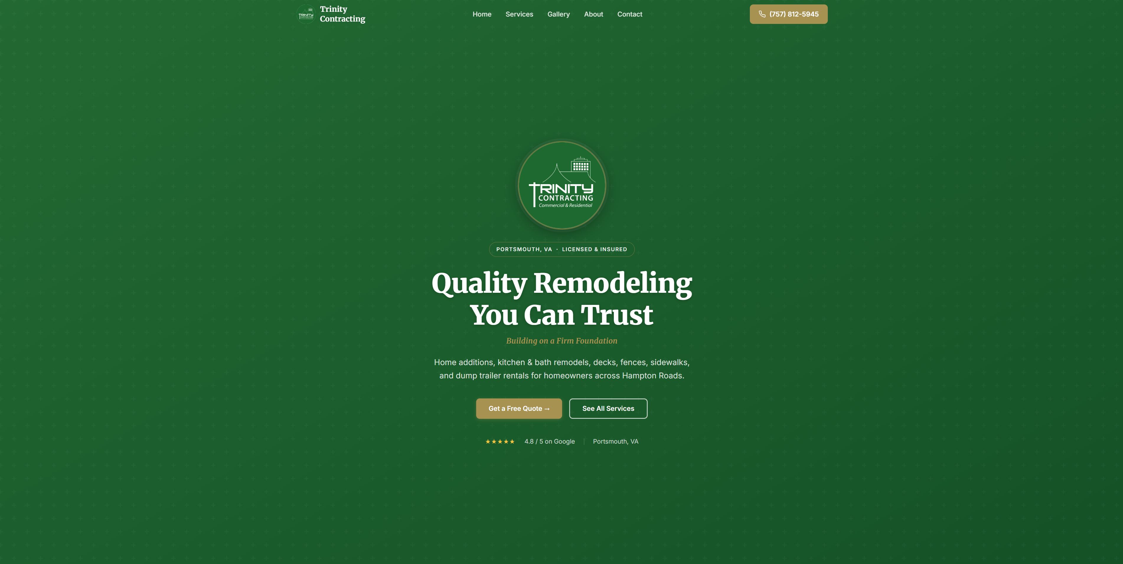 Trinity Contracting website screenshot
